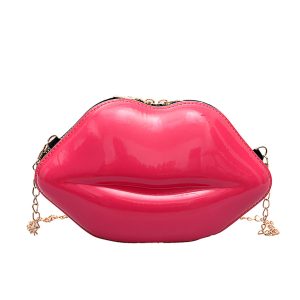Bolso labios rosa con cadena de mano y cadena larga dorada